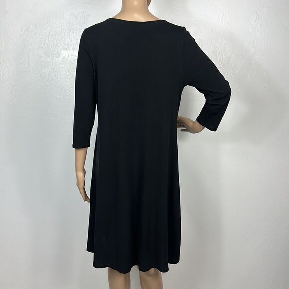 Eileen Fisher Black Silk 3/4 Sleeve Scoop Neck Dress Size M - Picture 3 of 8